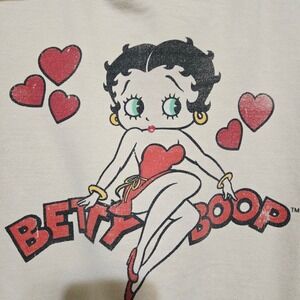 Betty Boop Graphic Hoodie Sweatshirt Beige XLarge Hearts Licensed